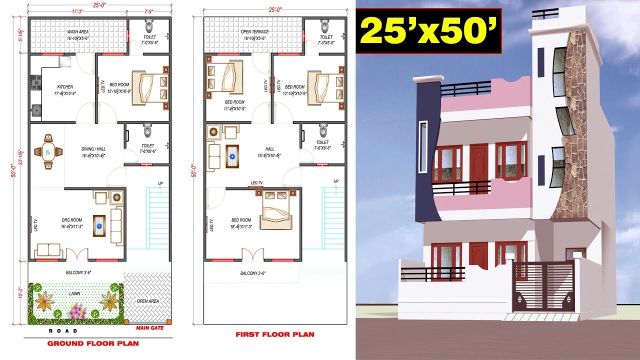 25x50 house plan north facing ghar ka naksha RD Design