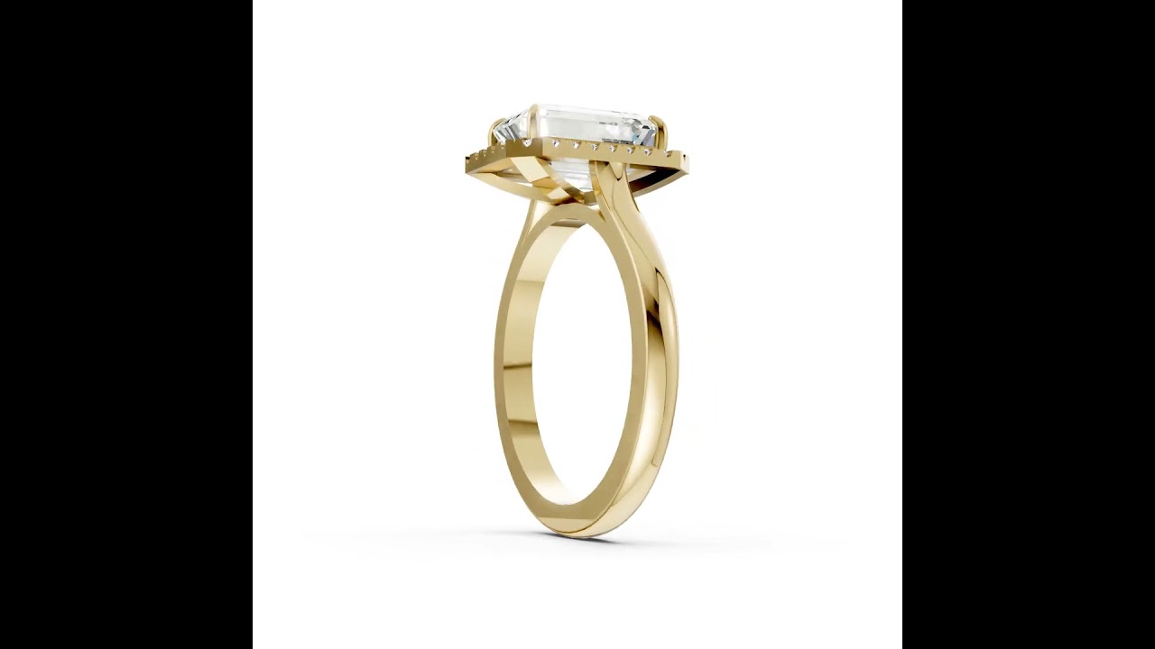 Emerald Brilliant Cut Halo Diamond Cathedral Shank Ring