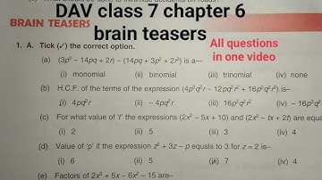 DAV class 7 chapter 6 brain teasers ।Class 7 maths chapter 6 brain teasers dav public school