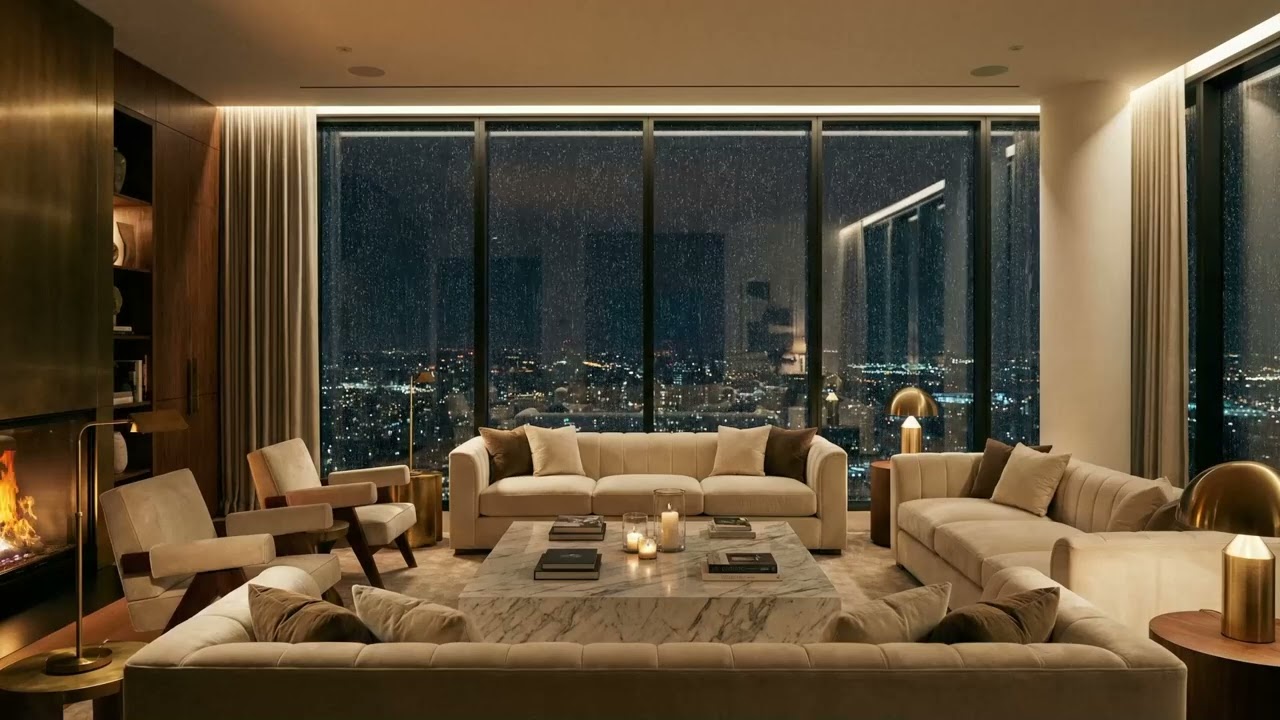 3 HOURS COZY LIVING ROOM LOFI 🕯️🔥🏡 Rain + Fireplace Chill Beats Study/Sleep