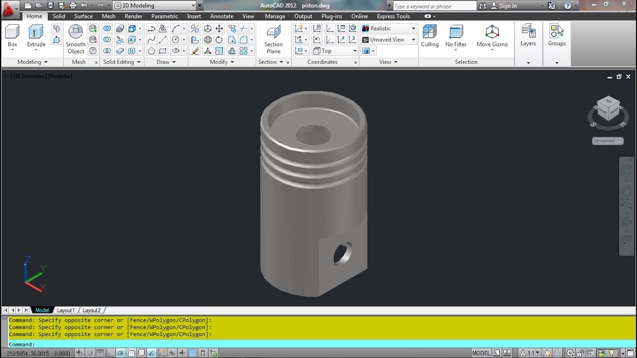 AutoCad 3D Tutorial Konversi Gambar Piston 2D Ke 3D YouTube