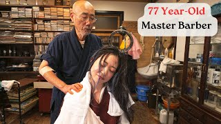 ASMR Beautiful Esthetician Visits 104 yearold Japanese Barbershop