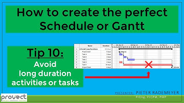 Tip10: Avoid using long duration activities or tasks in a project schedule, programme or Gantt