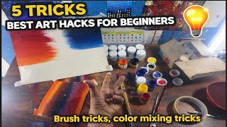 5 Tricks Best Art Hacks For Beginners, Brush Tricks, color mixing tricks #artist #artistlife #viral 