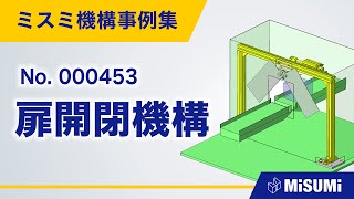 扉開閉機構【コンベヤ/直動による揺動機構/開閉機構/機構の安定化/シリンダ/リンク/ばね/歯車/ベアリング/扉/安全/フレーム/からくり】