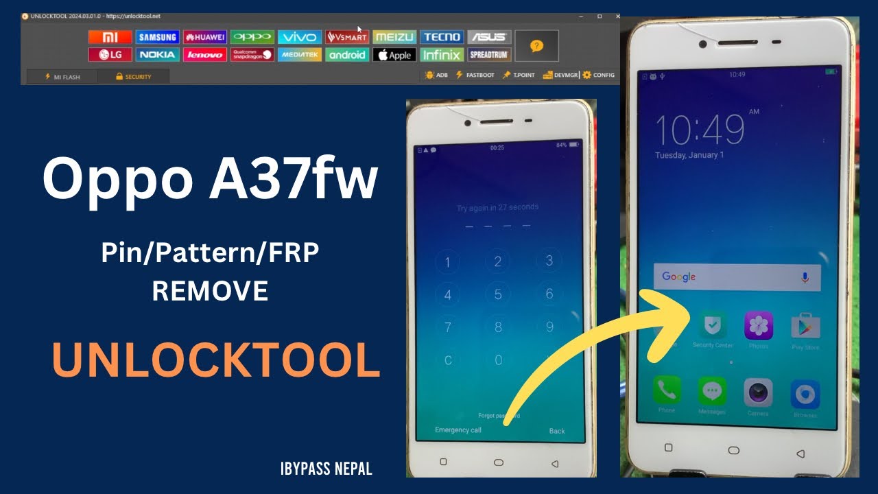 Oppo A37 pin pattern frp remove with unlocktool