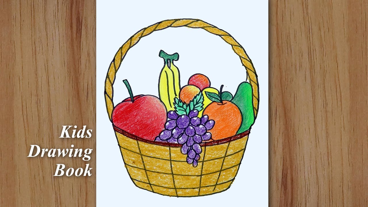 Wicker basket or ped sketch with garden fruit food