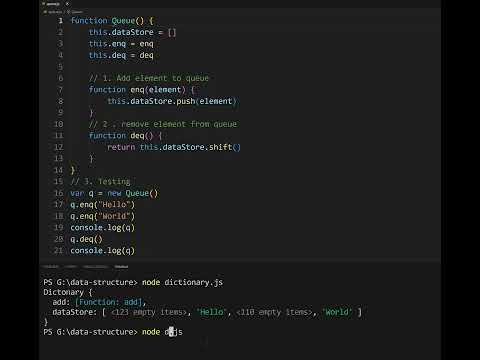data structure dictionary queue sort  node js in 1 minute short