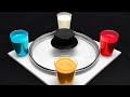 Acrylic Pouring with a Pot lid and beautiful glass-like epoxy resin coating | JFA