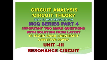 Circuit analysis MCQ | Circuit theory MCQ | UNIT III  | Resonance circuit