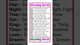 Rhyming Words In English Easy Rhyming Words List For Kids & Studentslearn With Examples