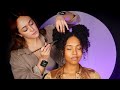 Asmr perfectionist curly hairstyling perfectly messy space buns parting spraying finishing touch