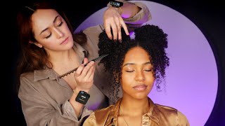 ASMR Perfectionist Curly Hairstyling Perfectly Messy Space Buns [Parting, Spraying, Finishing Touch]