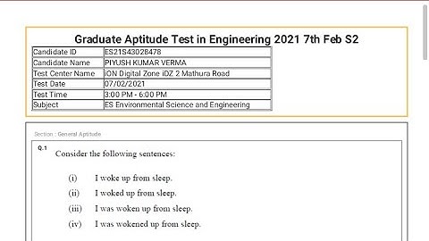 GATE 2021 Paper of Environmental Science & Engineering Part-2# 7th February