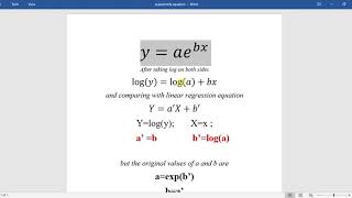 MATLAB program for fitting exponential equation to set of data points