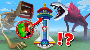 JJ and Mikey Paw Patrol Tower vs MEGAHORN and INFECTED SKY! BUILD CHALLENGE in Minecraft / Maizen
