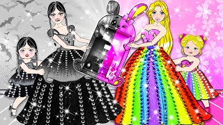 [🐾paper diy🐾] Good VS Bad Rapunzel Mother & Daughter Storytime | Black VS Rainbow New Bunny House