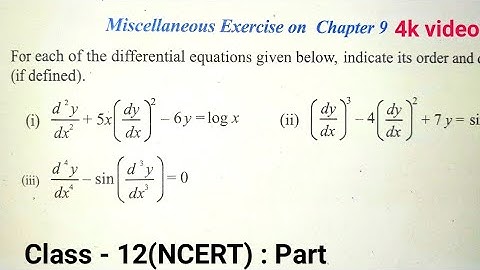 CLASS 12 MATH MISCELLANEOUS EXERCISE ON CHAPTER 9 || DIFFERENTIAL EQUATIONS || mathematics analysis