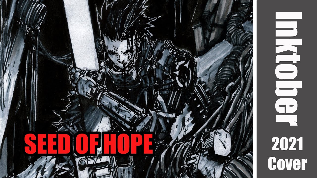 Drawing the cover illustration of my Manga shortstory ( Seed of hope )  - Inktober 2021 | Red Hawk