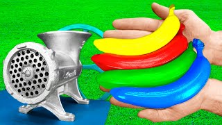 EXPERIMENT COLORRFUL BANANAS VS MEAT GRINDER