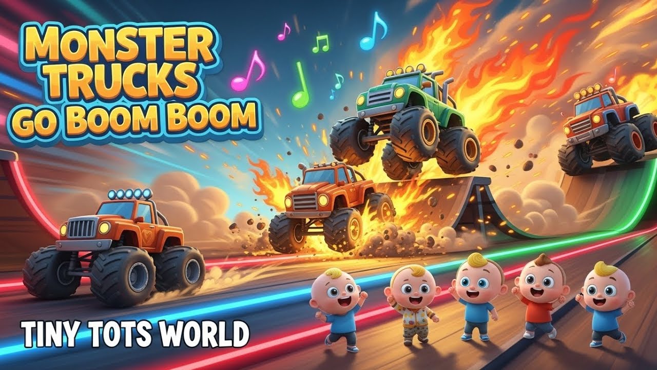 Monster Trucks Go Boom Boom 🚚🔥 | Powerful Truck Dance Song for Kids | Tiny Tots World