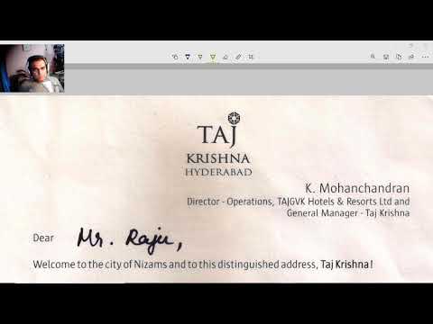 Why Hotels place Welcome Letters? Welcome Letter in Hotel Guest Room @Taj Krishna Hyderabad.