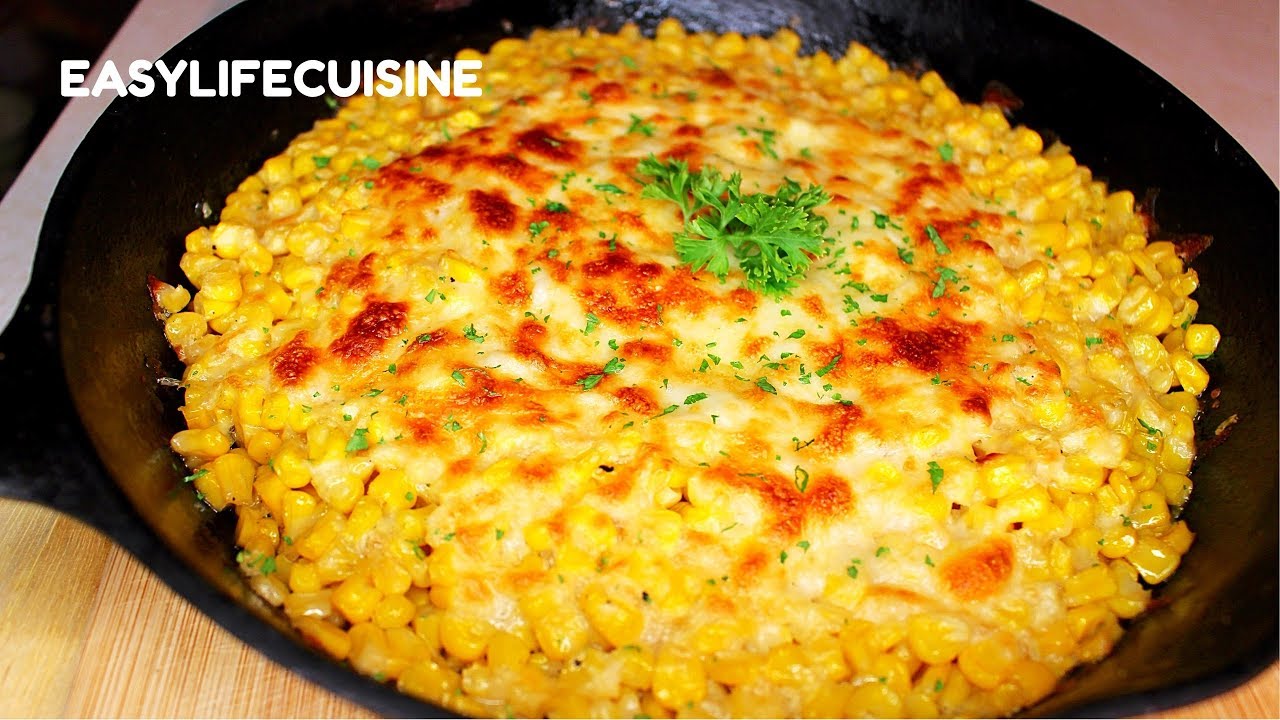Cheesy buttered skillet canned Corn/tasty and easy snack recipe