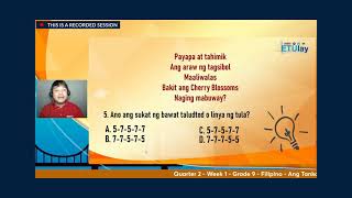 ETULAY FILIPINO 9 Q2 WEEK1: Ang Tanka at Haiku ETULAY FILIPINO 9 Q2 WEEK1: Ang Tanka at Haiku