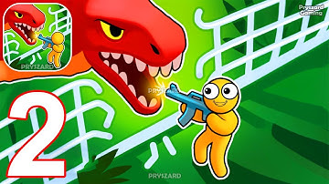 Stickman Dino Fighter: Jurassic Escape - Gameplay Walkthrough Part 2 Stick Park Dino Army Commander