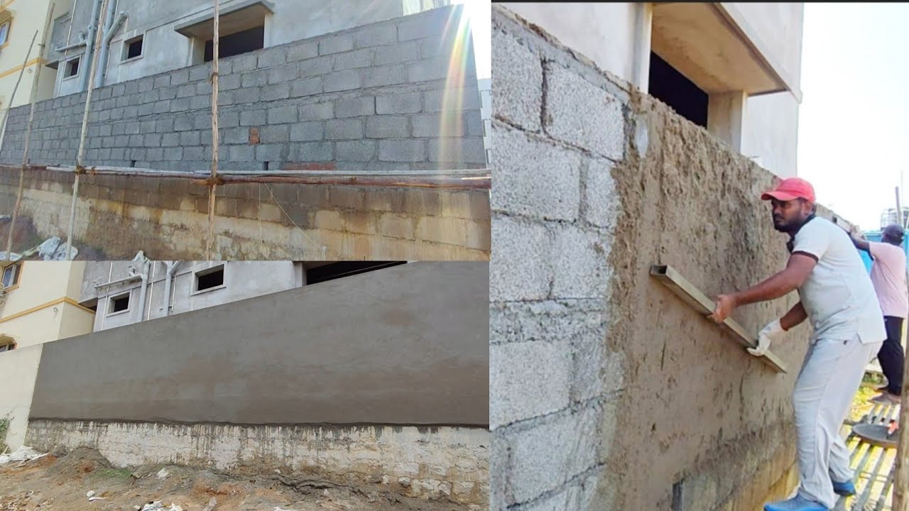 Cement Brick 🧱 Compound Wall Plastering Work