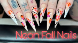 Acrylic Application | Fall Nail Design With Neon