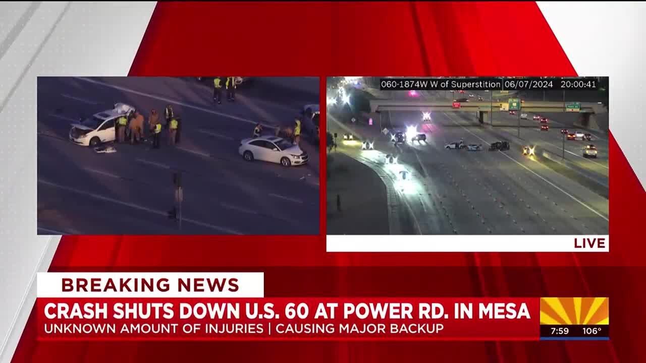 Crash closes parts of US 60 in Mesa - YouTube