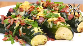 Keto Hasselback Zucchini Recipe | Stuffed with Cheese & Bacon
