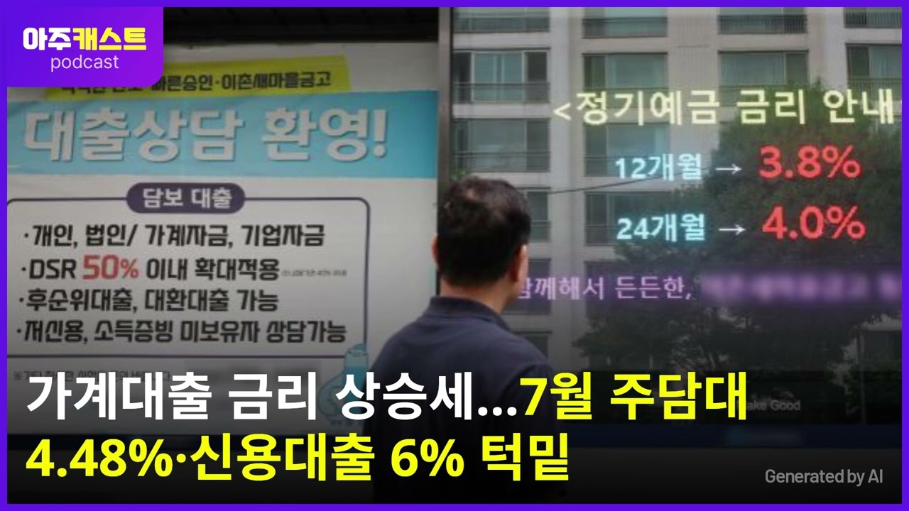 가계대출 금리 상승세…7월 주담대 4.48%·신용대출 6% 턱밑