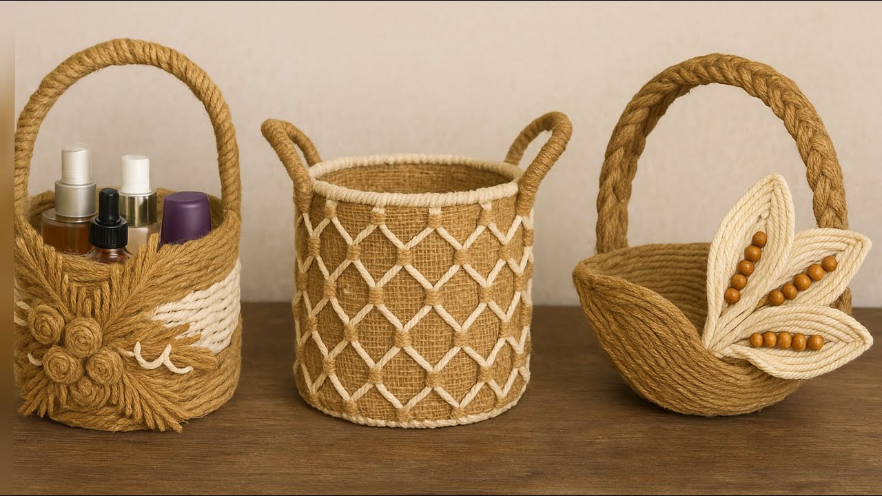 3 Different ideas of Jute Storage Basket |Diy Rope Basket |Diy Storage Organizer | Hamna Nadeem