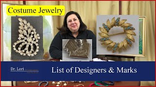 List of Costume Jewelry Designers and their Marks by Dr. Lori