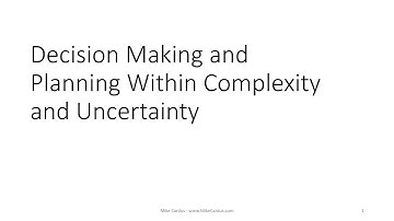 Decision Making & Planning within Complexity and Uncertainty