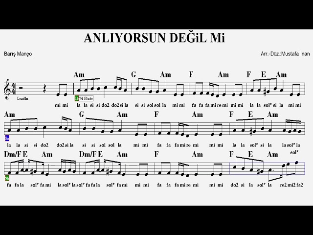 ANLIYORSUN DEĞİL Mİ--Am--:Guitar,Flute,Keyboard,Violin,Melodica,Ukulele,Recorder. class=