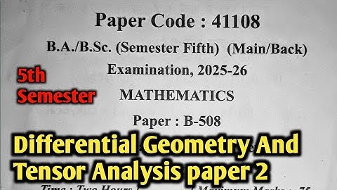 Bsc 5th Semester Maths Paper | Differential Geometry And Tensor Analysis paper #maths 