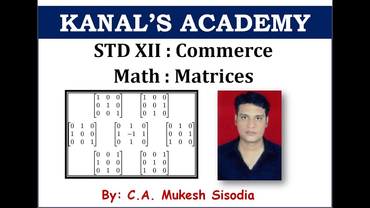 STD 12th XII Commerce Math Matrices Part I YouTube