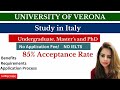 University of veronacomplete application process  no application fee no ielts85 acceptance rate