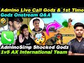 Admino Shocked By Godz Pure 1v5 🥵Ax Ko Pel Diya 🤯Godz First Time In Stream Q&A 😱Godmino Burst 💀🐐