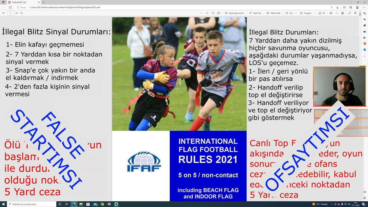 Kural Öğreniyoruz: Bayrak Futbolu (Flag Futbol) İllegal Blitz Sinyal - İllegal Blitz Tanımları