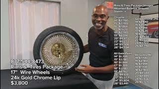17 Inch Wire Wheels real 24k Gold chrome Lip Rims w Tires We Ship 877-544-8473