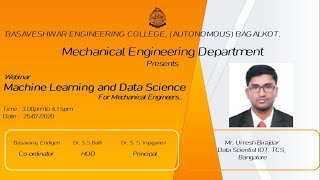 Webinar on Machine Learning and Data Science for Mechanical Engineers