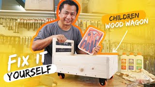 Fix it Yourself | Children Wooden Wagon with 2-in-1 Push Cart Trolley & Walker