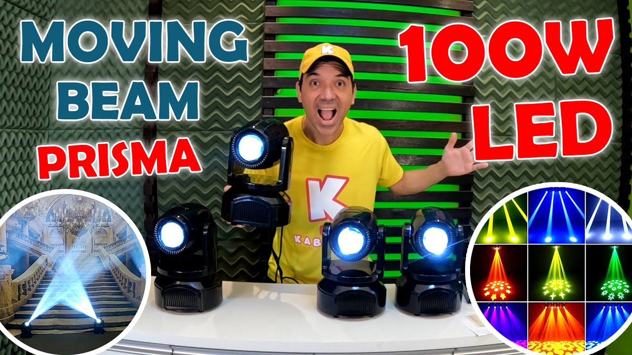 MOVING HEAD BEAM LED 100W DMX 8 DESENHOS 8 CORES PRISMA!