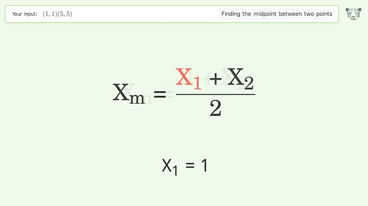 Find the midpoint between two points p1 (1,1) and p2 (5,5): Step-by-Step Video Solution