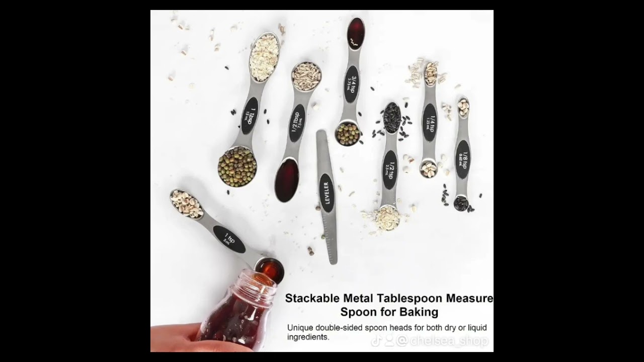 ✨️Magnetic Stainless Steel Measuring Spoons Set with Leveller✨️#amazon#measuringspoons#kitchentools