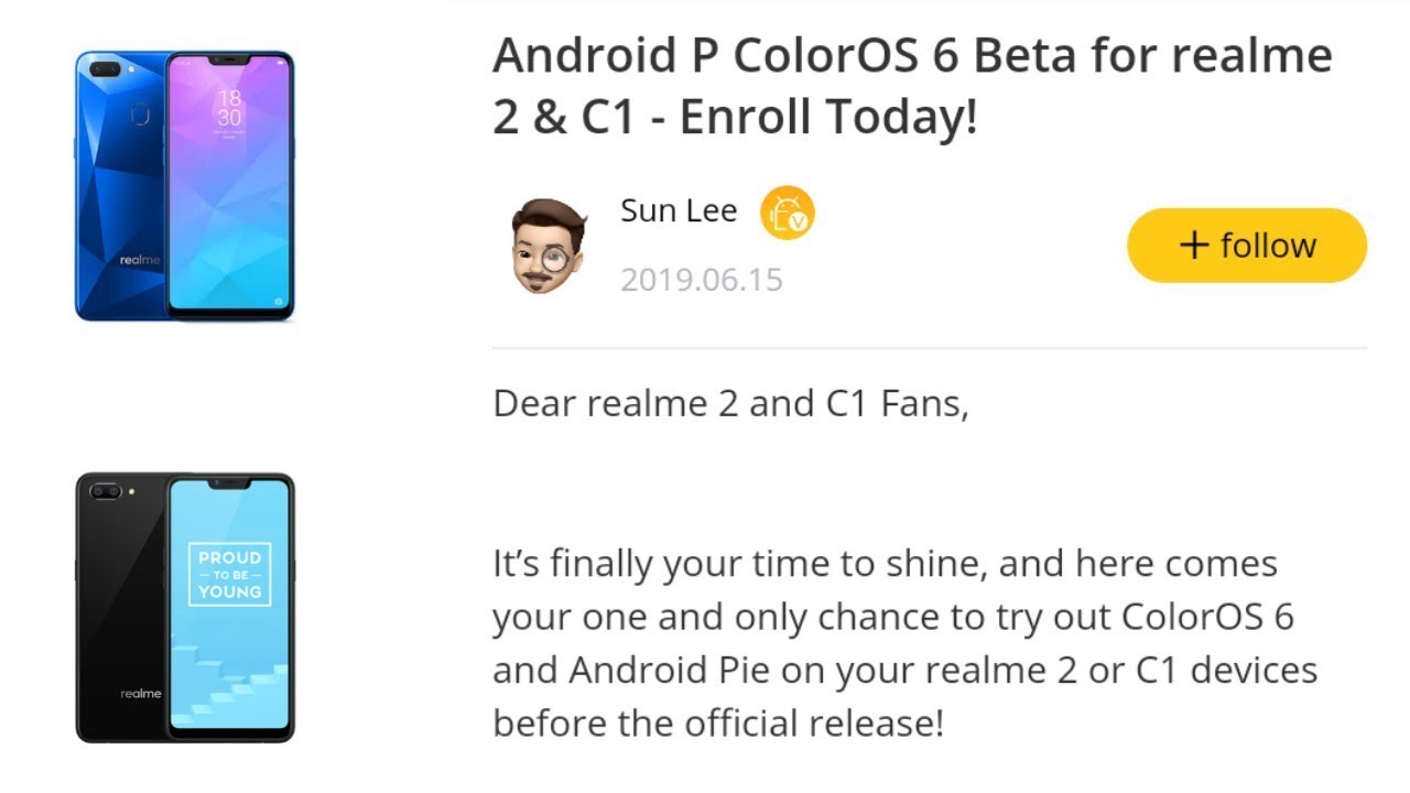 Realme 2 & Realme C1 Android Pie Update with Color Os 6 Beta, Enroll Fast😎